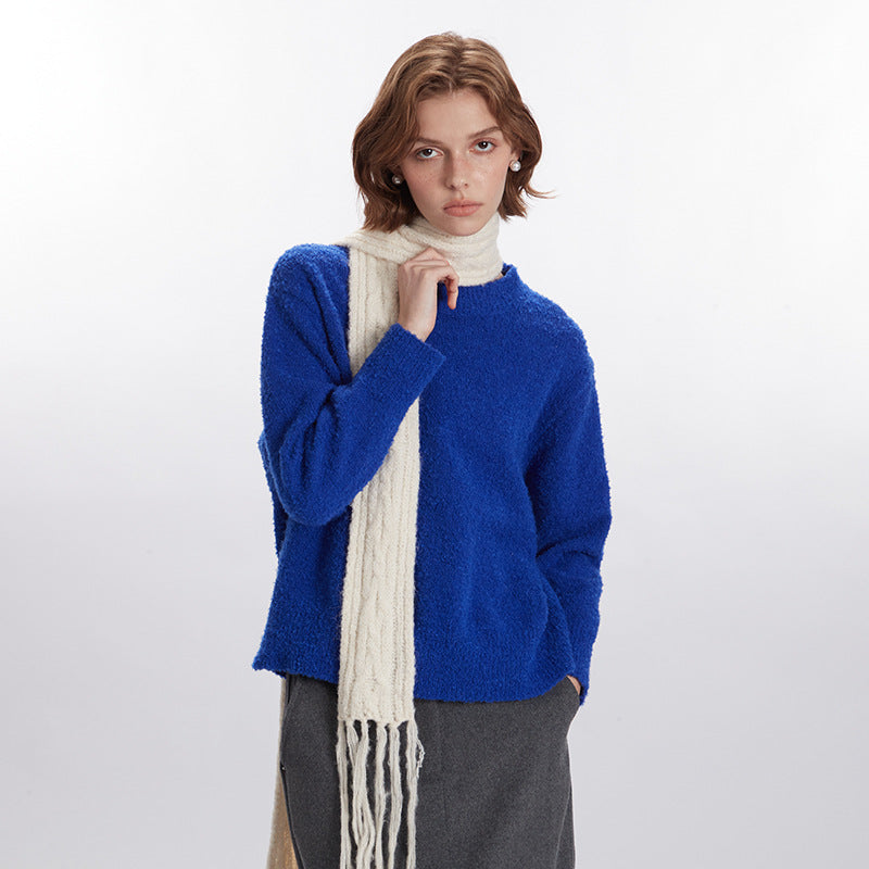 Nariele New Round Neck Long Sleeve Sweater Pullover Knit Sweater Lazy Top Loose