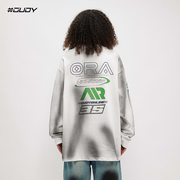 #OVDY street wear long sleeve print scoop neck Oversize Drop shoulder Sweatshirt