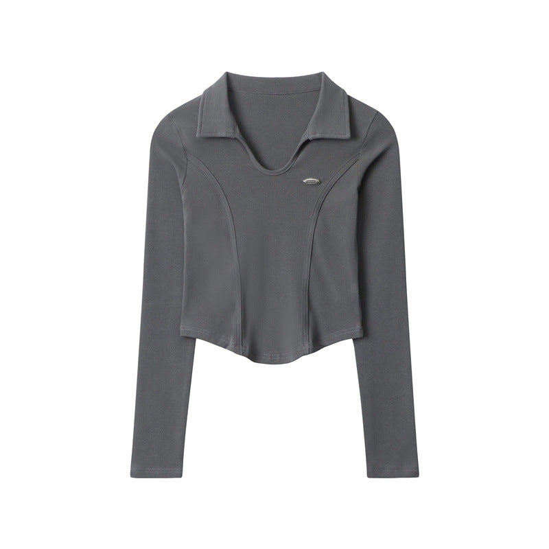 Nariele Long Sleeve T-Shirt Women's Fall New Polo Slim Curved Babes Crop Top