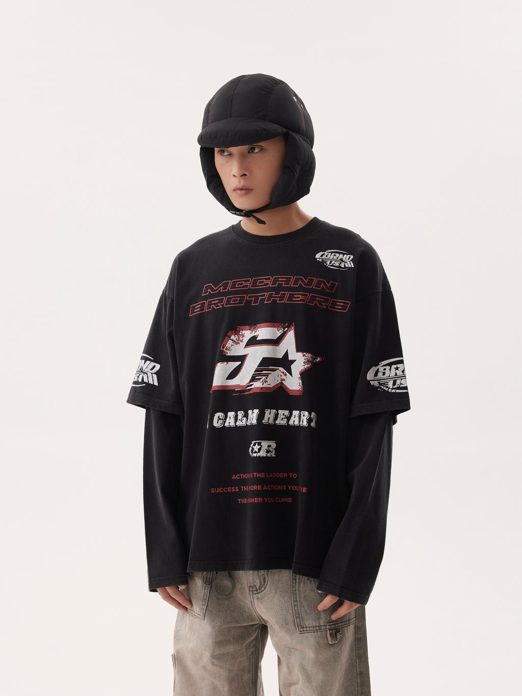 BTSG Dirty Stained Racing Fake Two Long Sleeve Tee