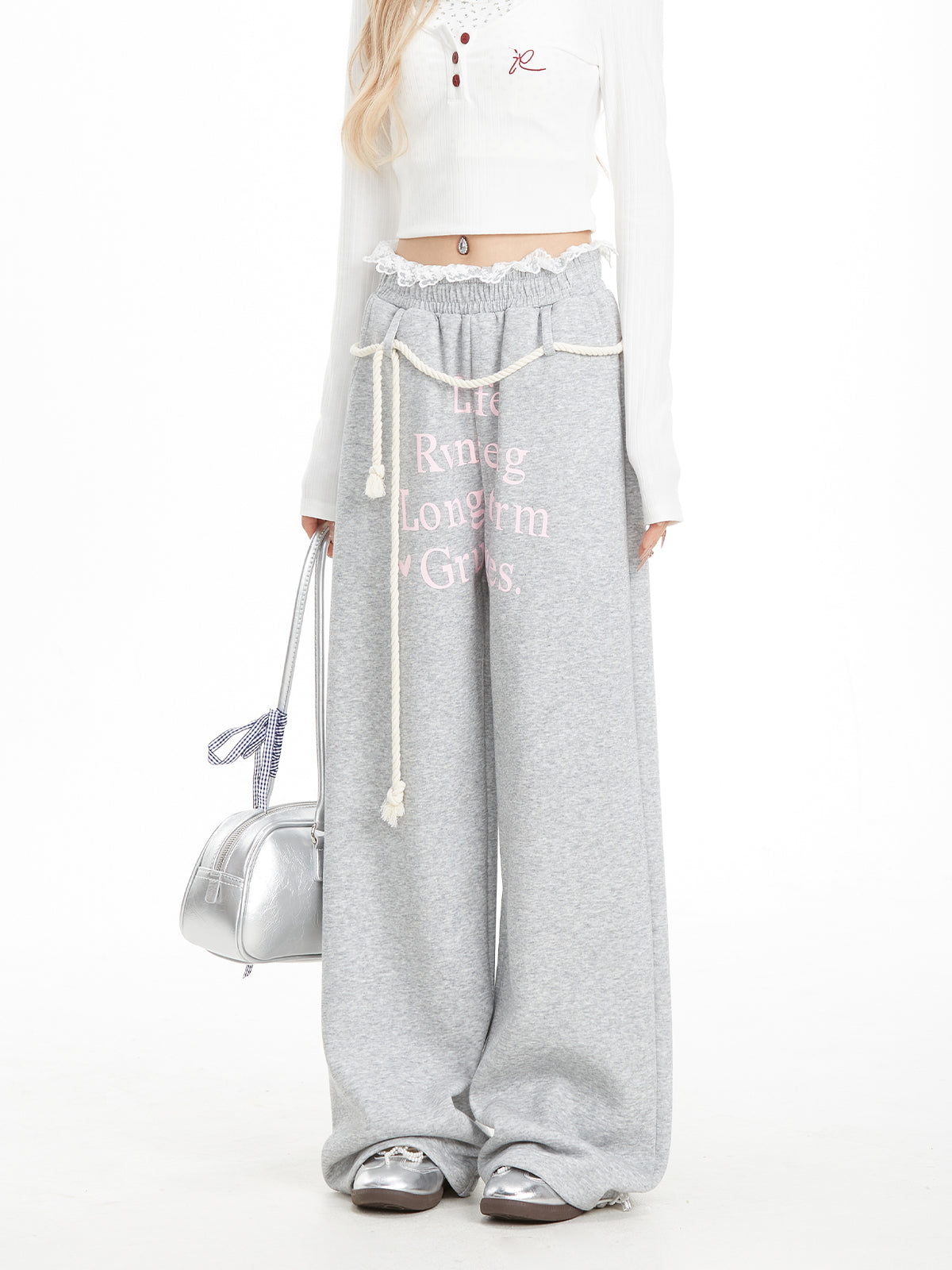 NERESUM Retro Jazz Dance Hip Hop Sweatpants Lace Stitched Strap Casual Pants