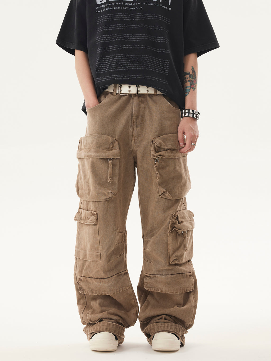 BTSG* Cargo Pants Washed Distressed Jeans