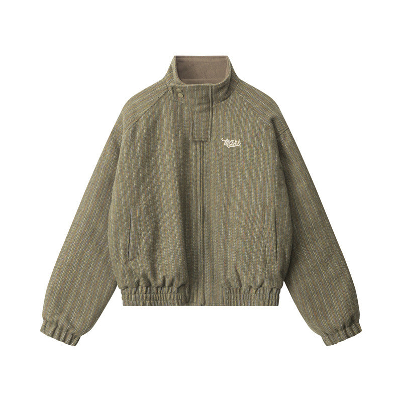 Nariele Puffy Casual Cropped Jacket Retro Loose Zip Padded Jacket