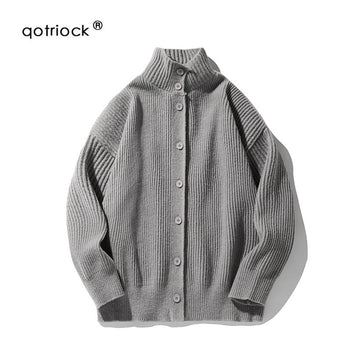 QOTRIOCK High-Neck Knitted Cardigan