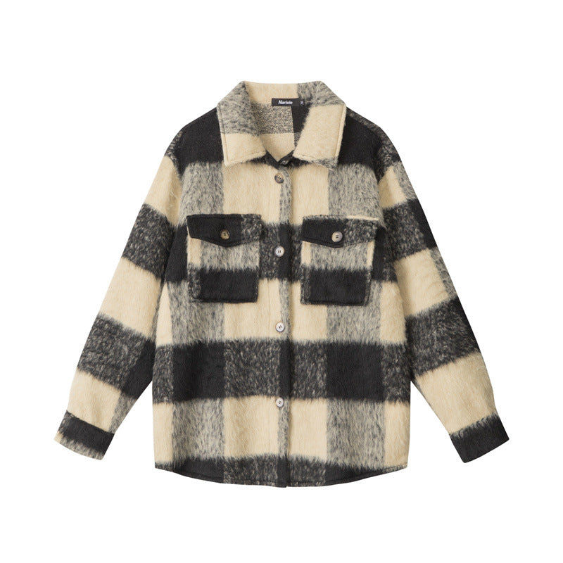 Nariele Plaid Long Jacket Vintage Loose Jacket
