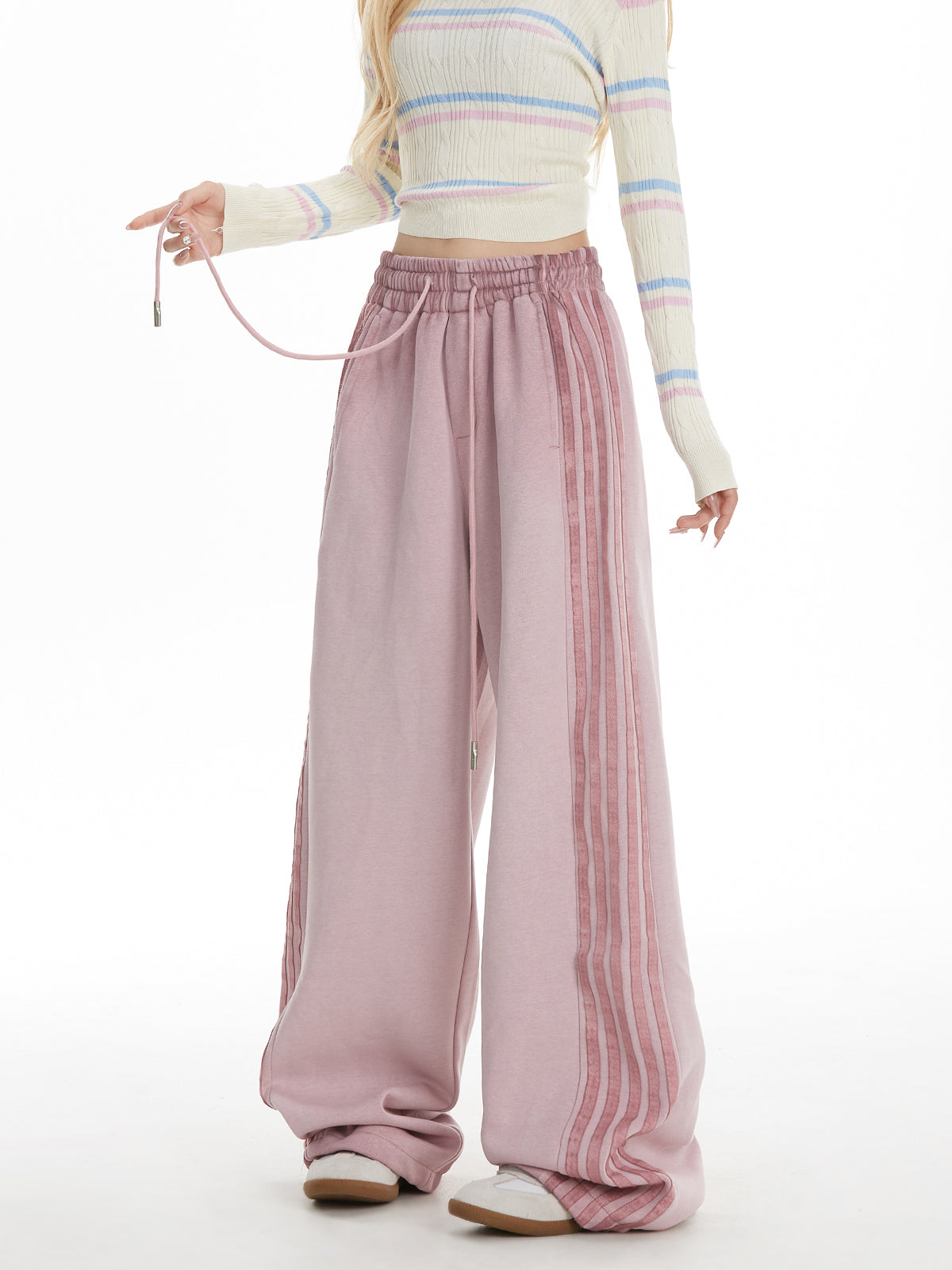 NERESUM STRIPED VINTAGE SWEATPANTS JAZZ DANCE PINK WIDE-LEG STRAIGHT LEG SWEATPANTS