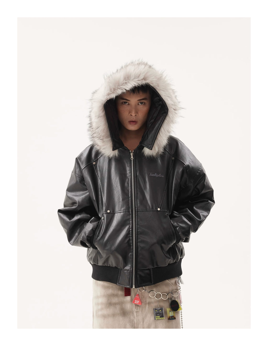 BTSG Detachable Fur Collar PU Leather Jacket