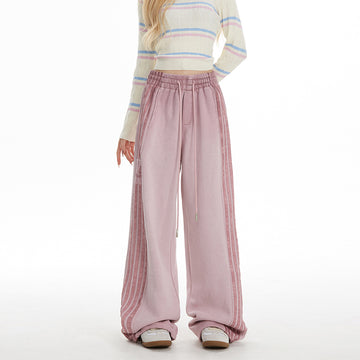 NERESUM STRIPED VINTAGE SWEATPANTS JAZZ DANCE PINK WIDE-LEG STRAIGHT LEG SWEATPANTS