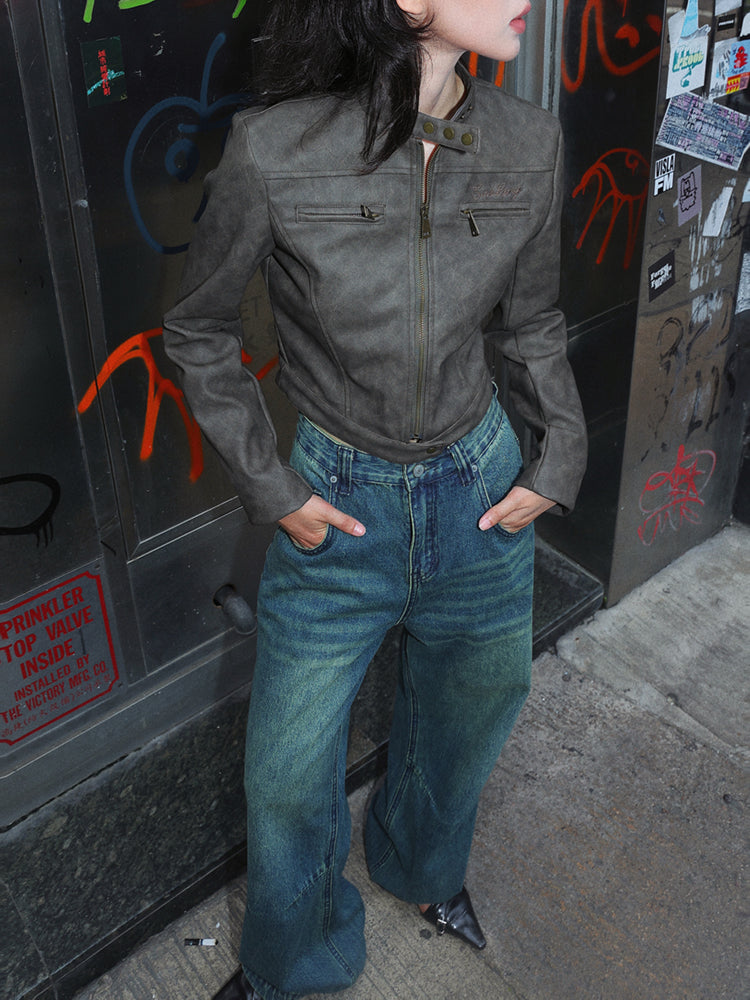 BLACKBB AMERICAN VINTAGE LEATHER JACKET AUTUMN SLIM FIT SHORT JACKET