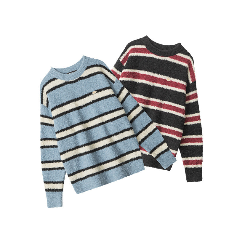Nariele vintage striped crew neck sweater loose Puffy knit pullover Sweater