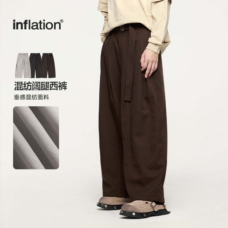 INF men's blended wide-leg trousers Korean style draped loose Pants