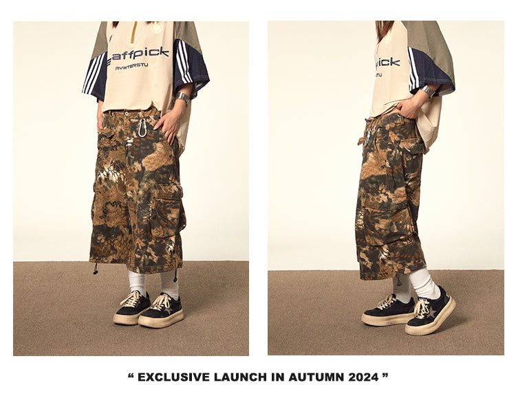 BLACKBB Camouflage Loose Denim Cropped Pants