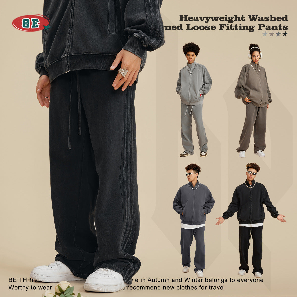 BE 450G 100% Cotton Washed Loose Sweatpants