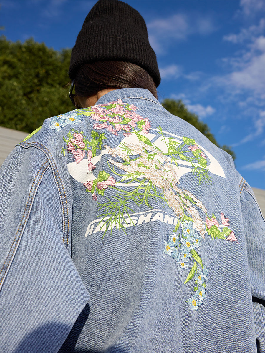 Harshandcruel Yoke floral-embroidered HACR denim jacket