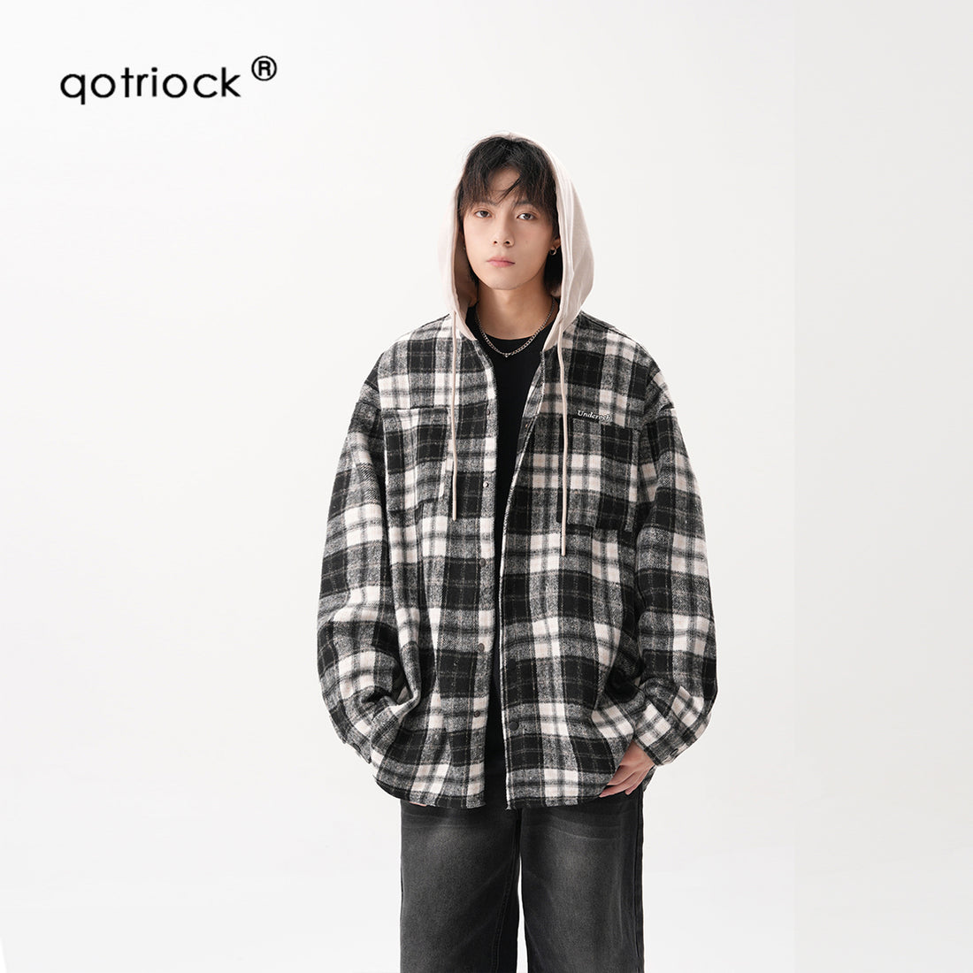 Qotriock Fake Two-piece Plaid Jacket