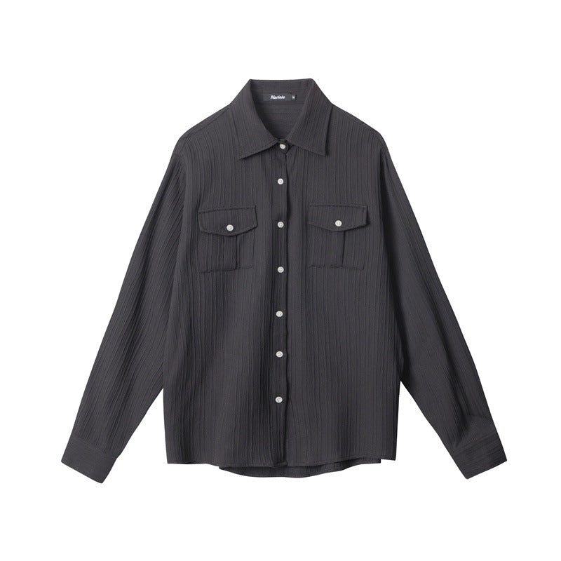 Nariele New Niche Elegant Roll-Neck Shirt Women's Loose Top Long Sleeve Design Shirts