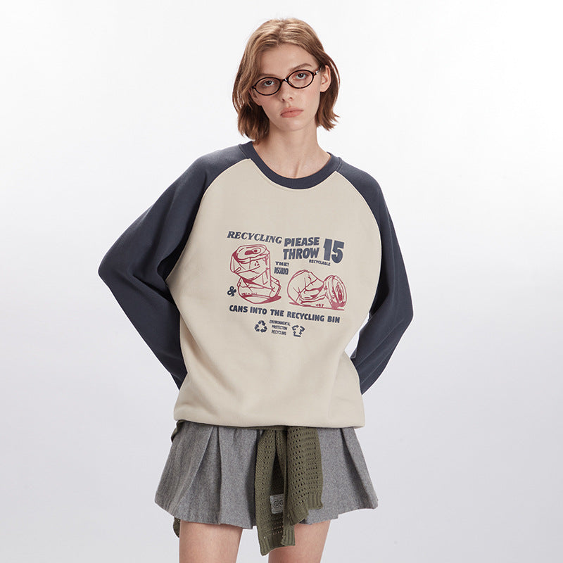 Nariele Unisex Crew Neck Vintage Print Loose Long Sleeve Sweatshirt