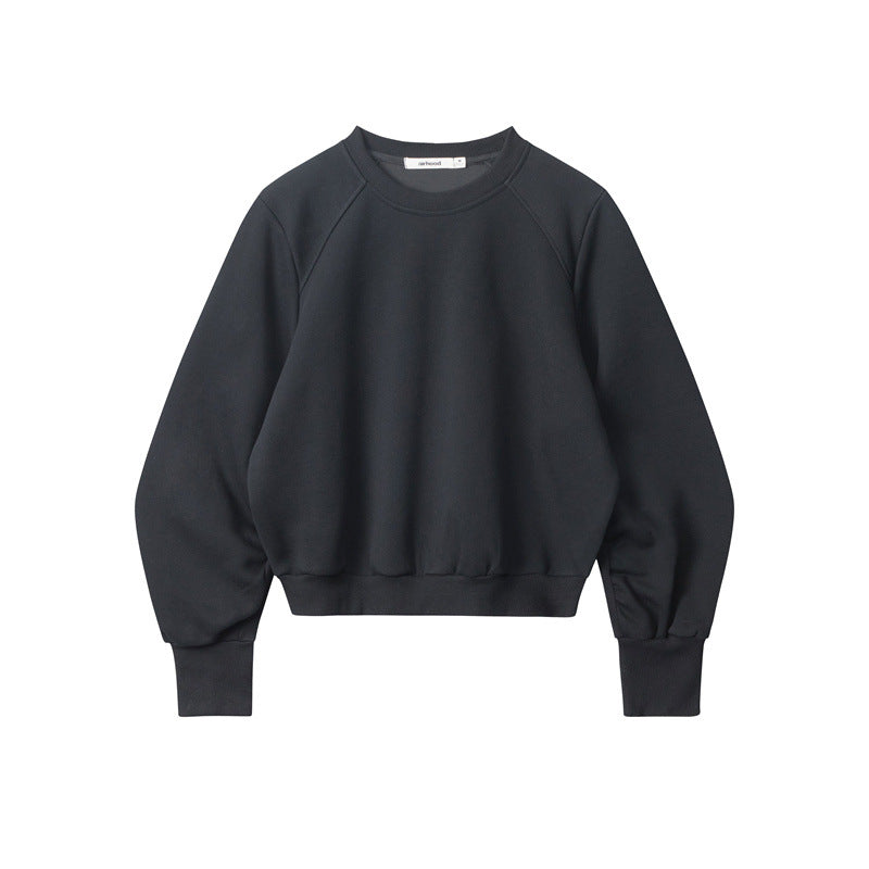 Nariele Round Neck Solid Color Pullover Sweet Short Sweatshirt