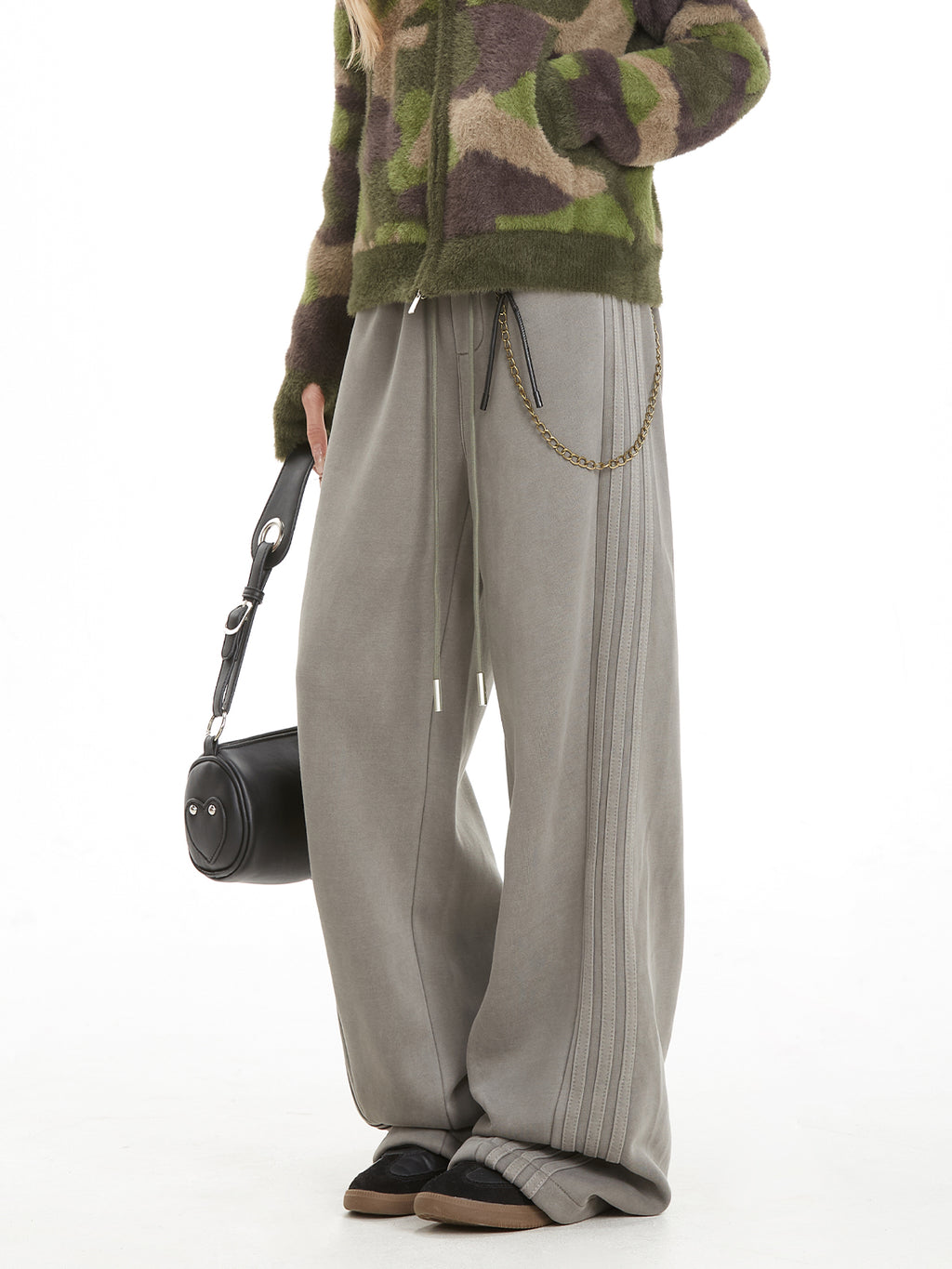 NERESUM Three-Bar Sweatpant Detachable Straight Leg Loose Casual Pants