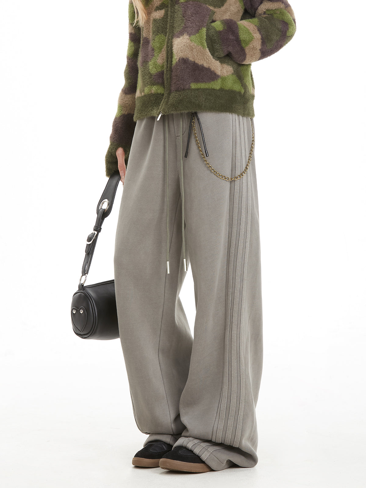 NERESUM Three-Bar Sweatpant Detachable Straight Leg Loose Casual Pants