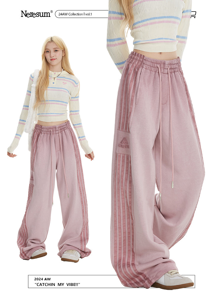 NERESUM STRIPED VINTAGE SWEATPANTS JAZZ DANCE PINK WIDE-LEG STRAIGHT LEG SWEATPANTS