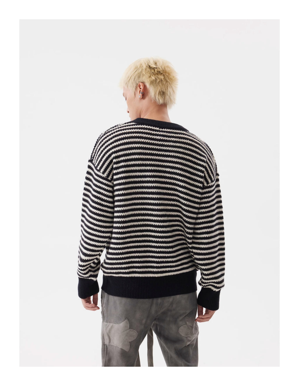 BTSG Striped Cropped Crew Neck Sweater