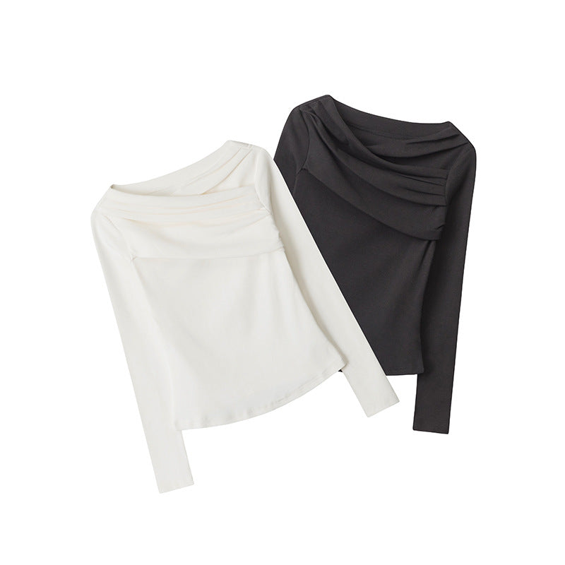 Nariele Long Sleeve Top T-shirt Off-shoulder Irregular Slim Fit Top
