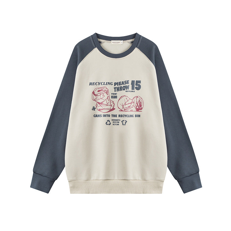 Nariele Unisex Crew Neck Vintage Print Loose Long Sleeve Sweatshirt