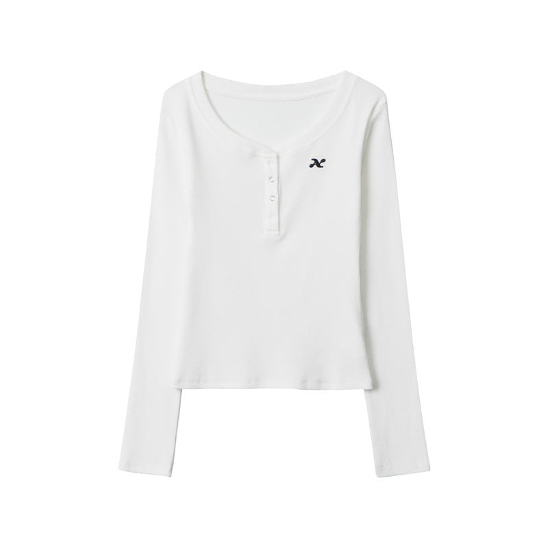Nariele Sweet Babes Embroidered Buttons Long Sleeve T-Shirt  Chic Top