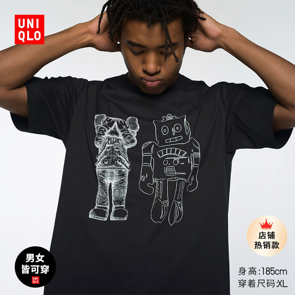 تيشيرت بأكمام قصيرة مطبوع عليه Uniqlo للوالدين والطفل UT KAWS + Warhol