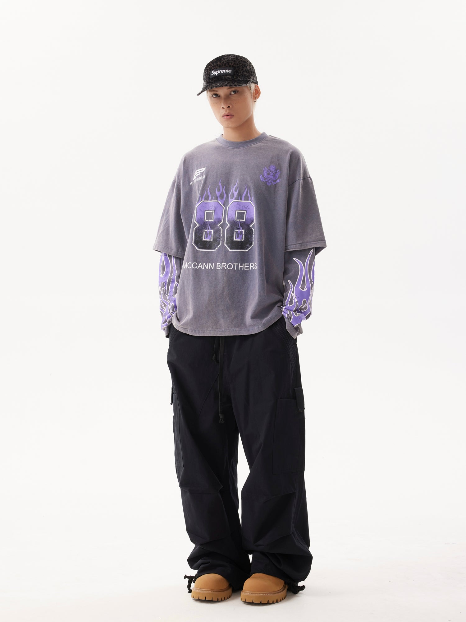 BTSG Flame Racing Fake Double Long Sleeve Tee