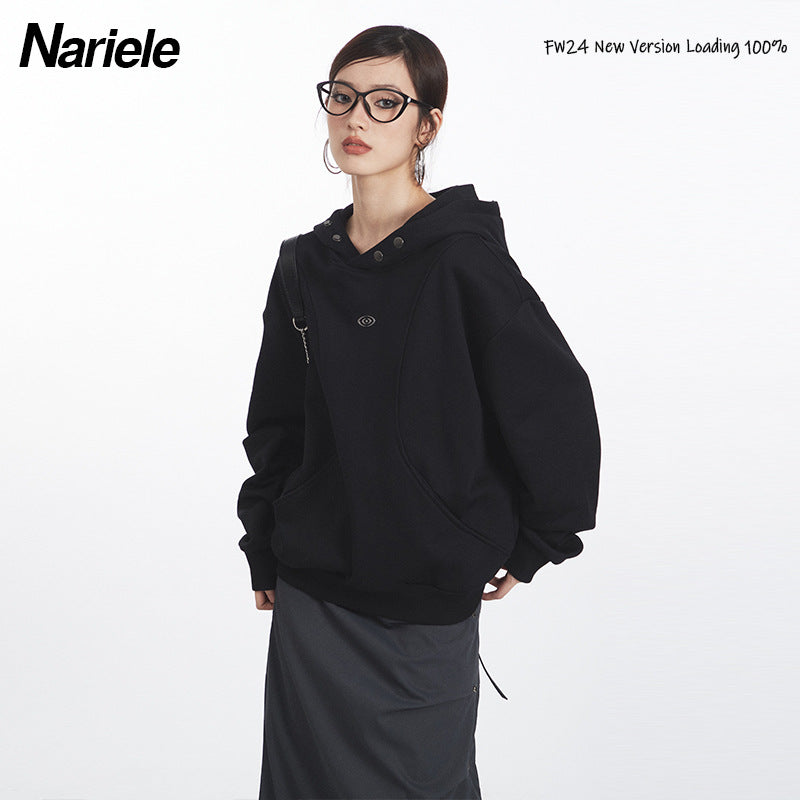 "Clearance"  Nariele American Style Retro Elegant Loose Pullover Hoodie
