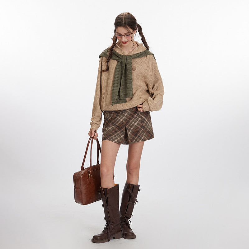 Nariele Retro Embroidered Label Pullover Hoodie Loose Sweatshirt