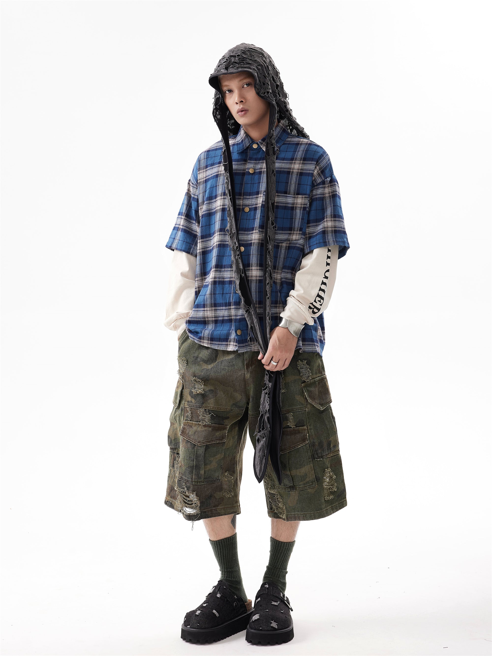 BTSG Camouflage Cropped Pants Cargo Shorts Tide