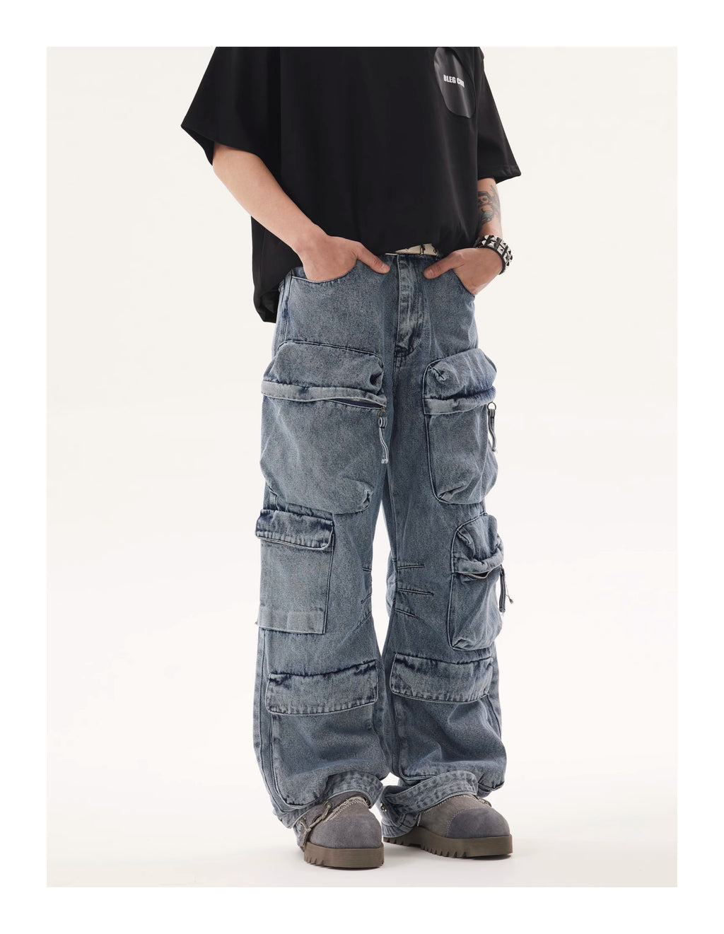 BTSG* Cargo Pants Washed Distressed Jeans
