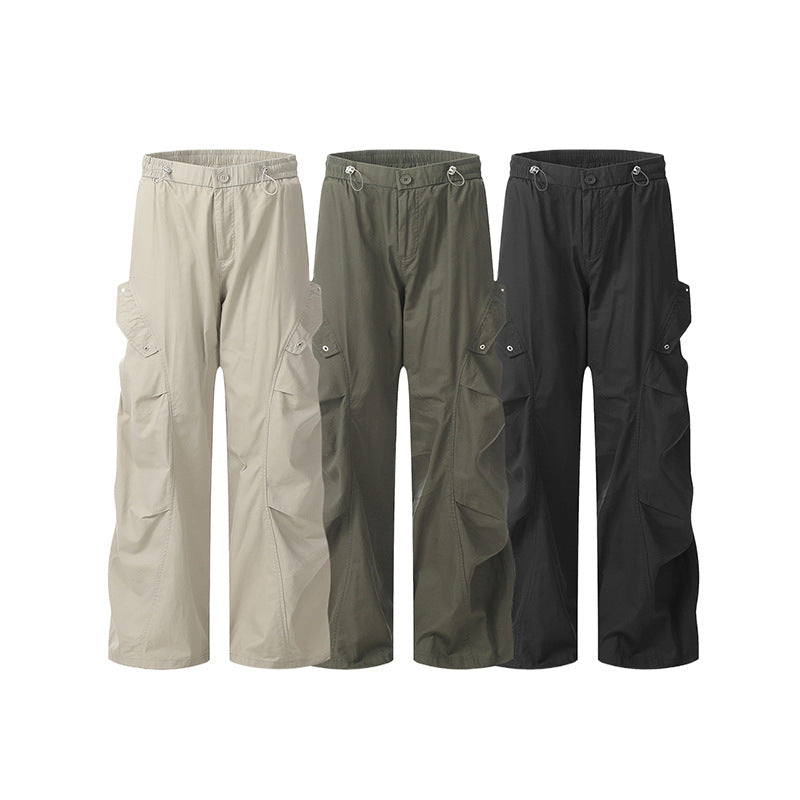 Nariele Unisex Retro Windproof Cargo Pants Ruffled Wide Leg Loose Pants