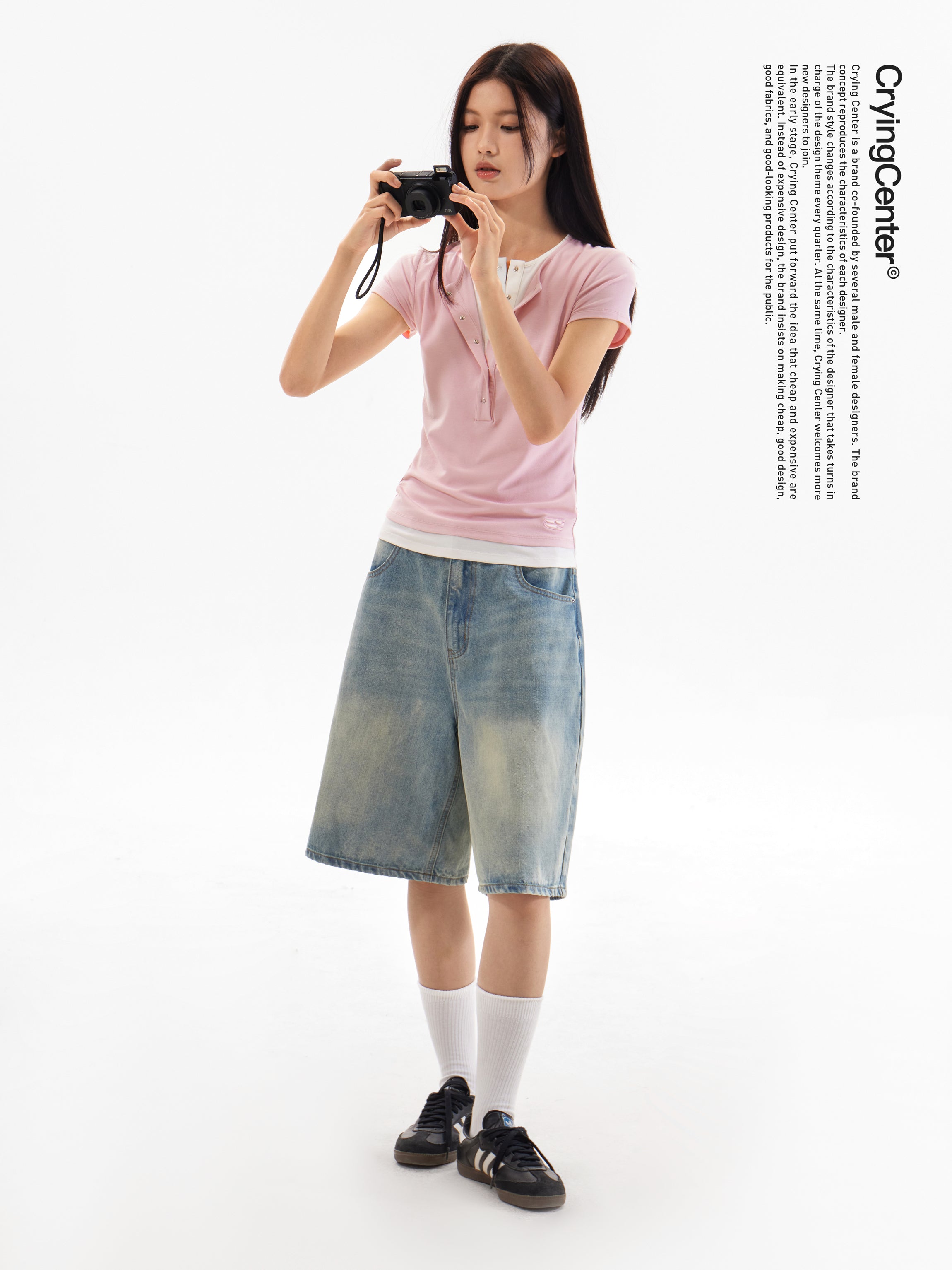 CryingCenter Tricolor Henley Collar Vintage Tee