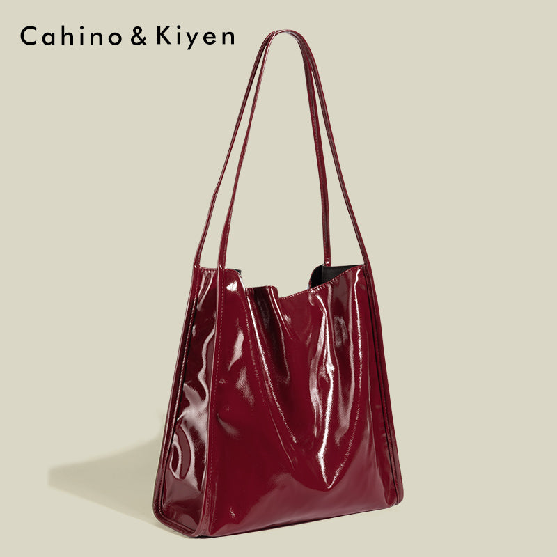 CahinoKiyen Niche Design Soft Tote Bag Women's Large Capacity Vintage PU Leather Bag Shoulder Purse