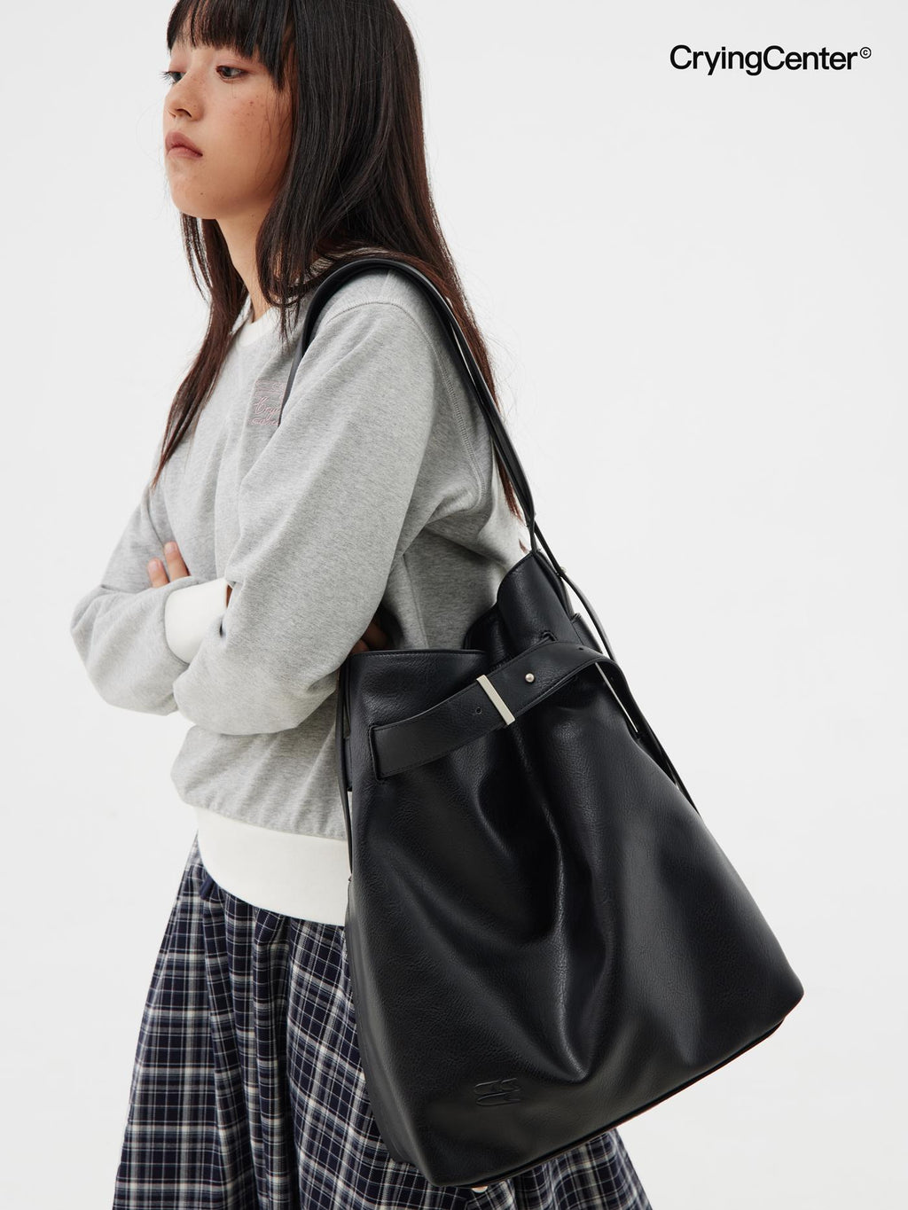 CryingCenter large bucket leather Cross Body bag