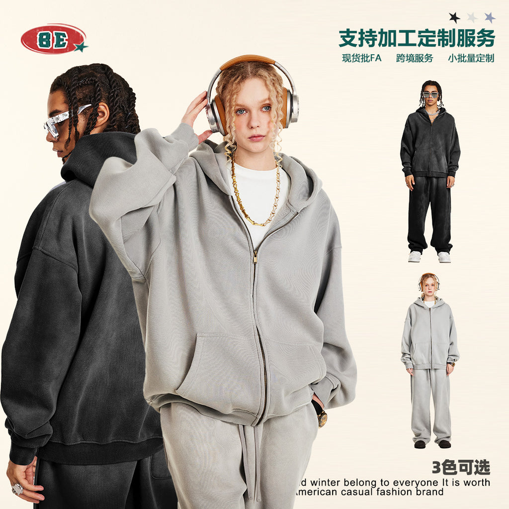 BE Washed Fleece Hooded  Zip Jacket