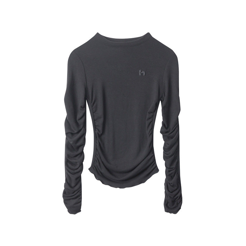 Nariele Embroidered Ruffled Sleeves Waist Design Niche Slim Tight Women Top