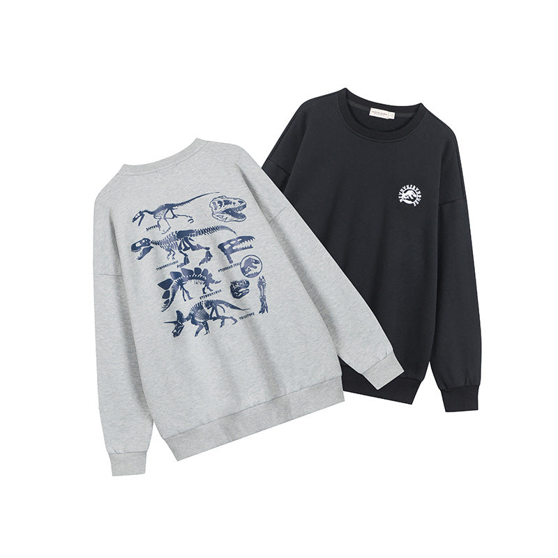 Nariele Unisex retro dinosaur print casual loose crew neck sweatshirt