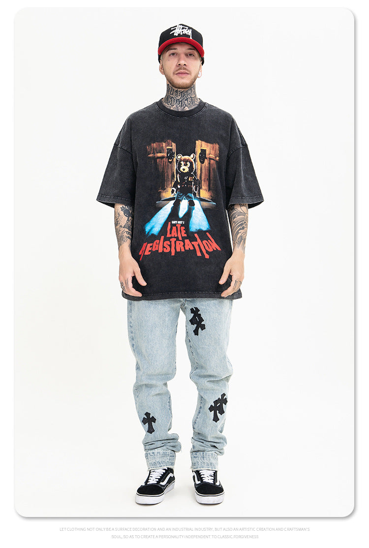 (Clearance) FG American Fashion Bear Print Short-Sleeved Tee