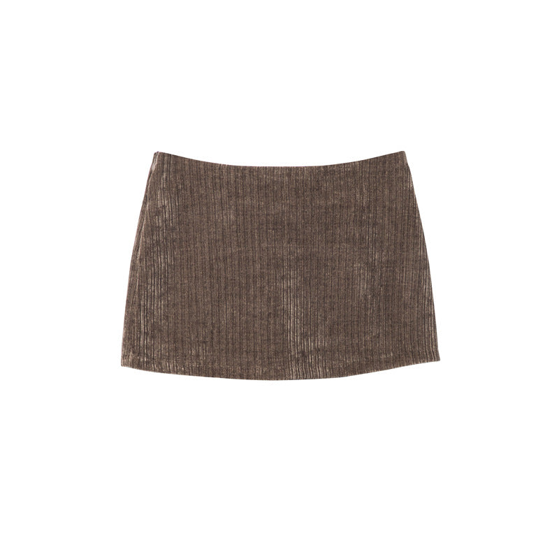 Nariele High Waist Slim Solid Corduroy Short Skirt