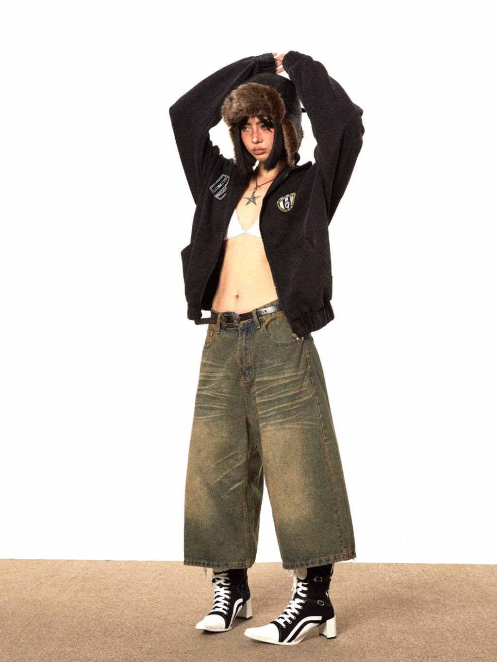 BLACKBB Spice Girl Sporty Fried Color Washed Zip Up Jacket