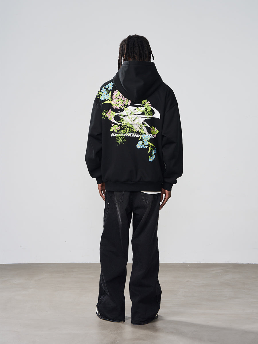 Harshandcruel Floral embroidery loose Hoodie