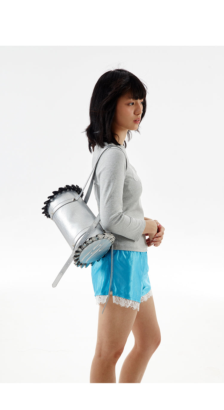 CryingCenter silver-toned leather lace cylinder shoulder cross-body bag