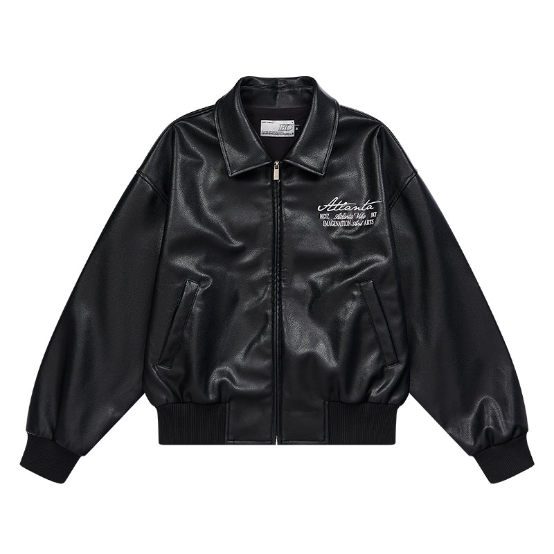 Harshandcruel Wide Pearl Embroidered HACR lapel leather jacket