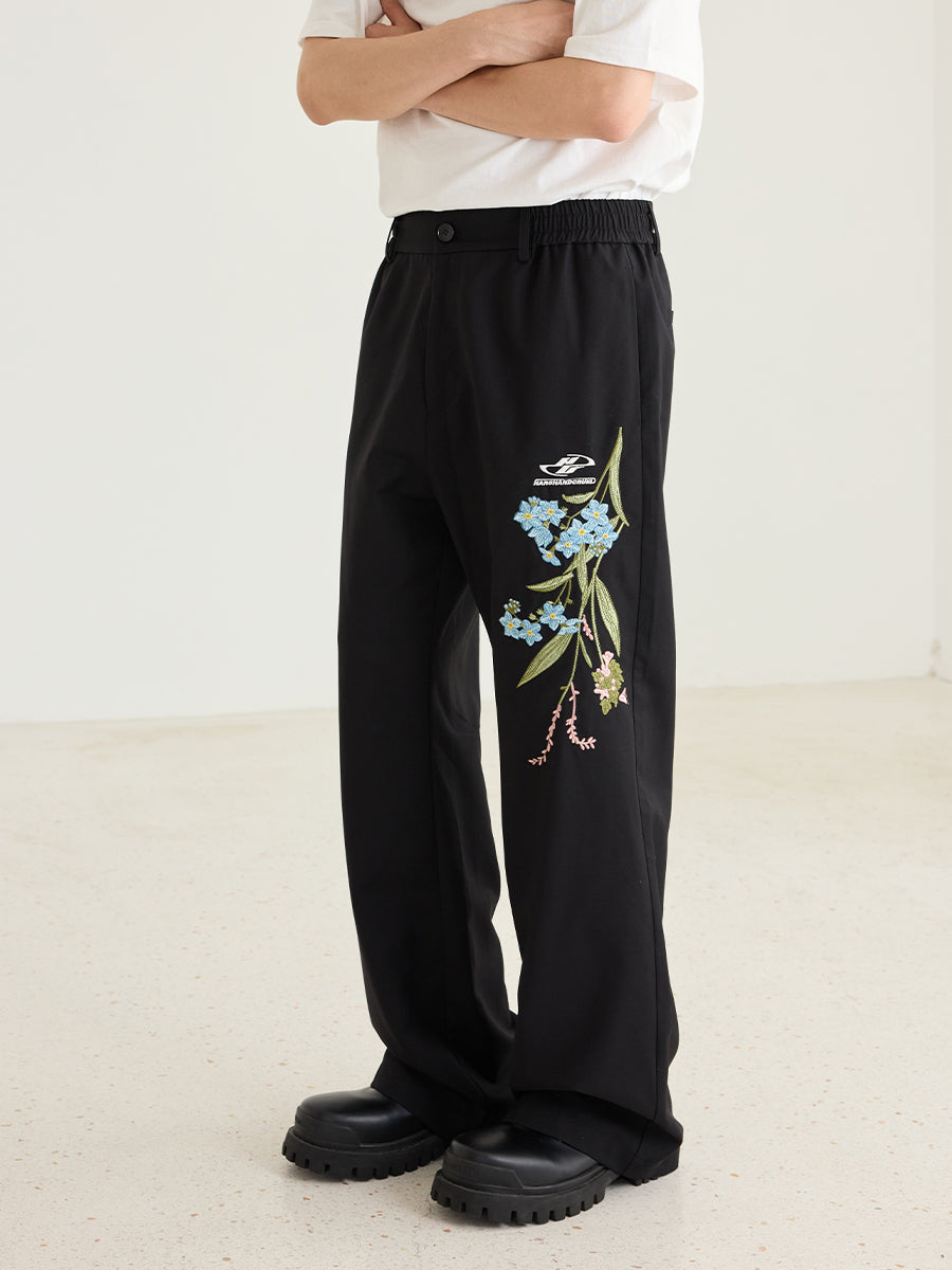 Harshandcruel floral embroidery three-dimensional slim trousers