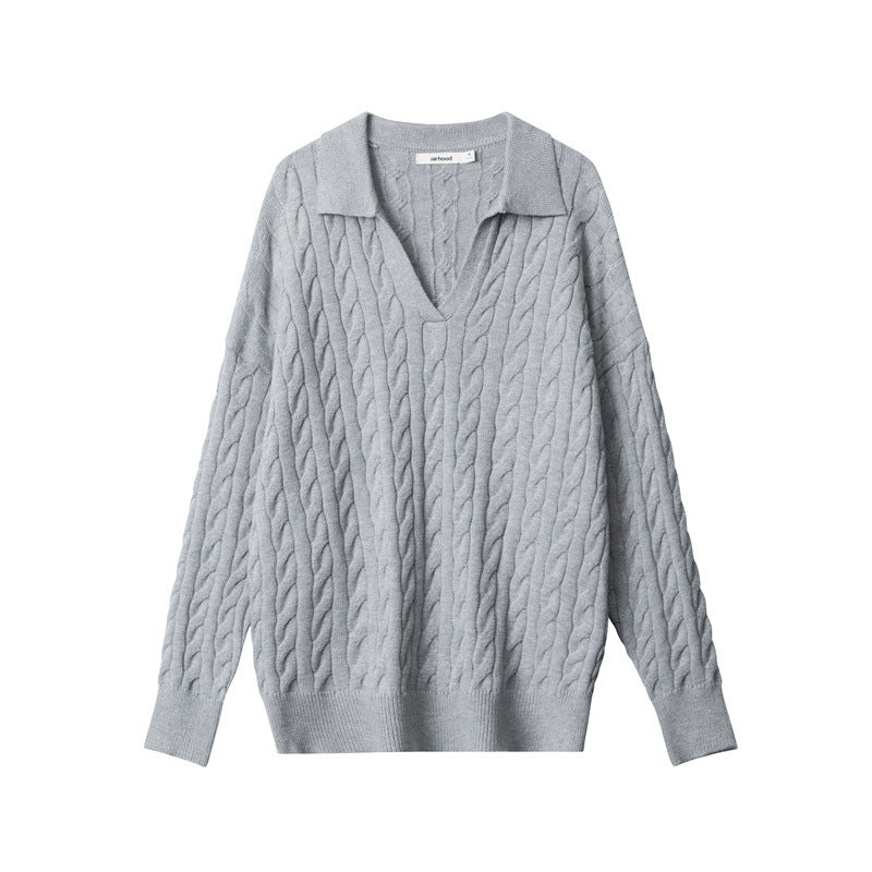 Nariele New Polo Collar Sweater Set Pullover Twist Knitting Shorts Top Set